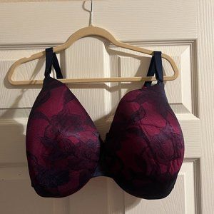 Cacique 40H Full Coverage Bra w/ invisible Back Smoother Berry & Black Lace